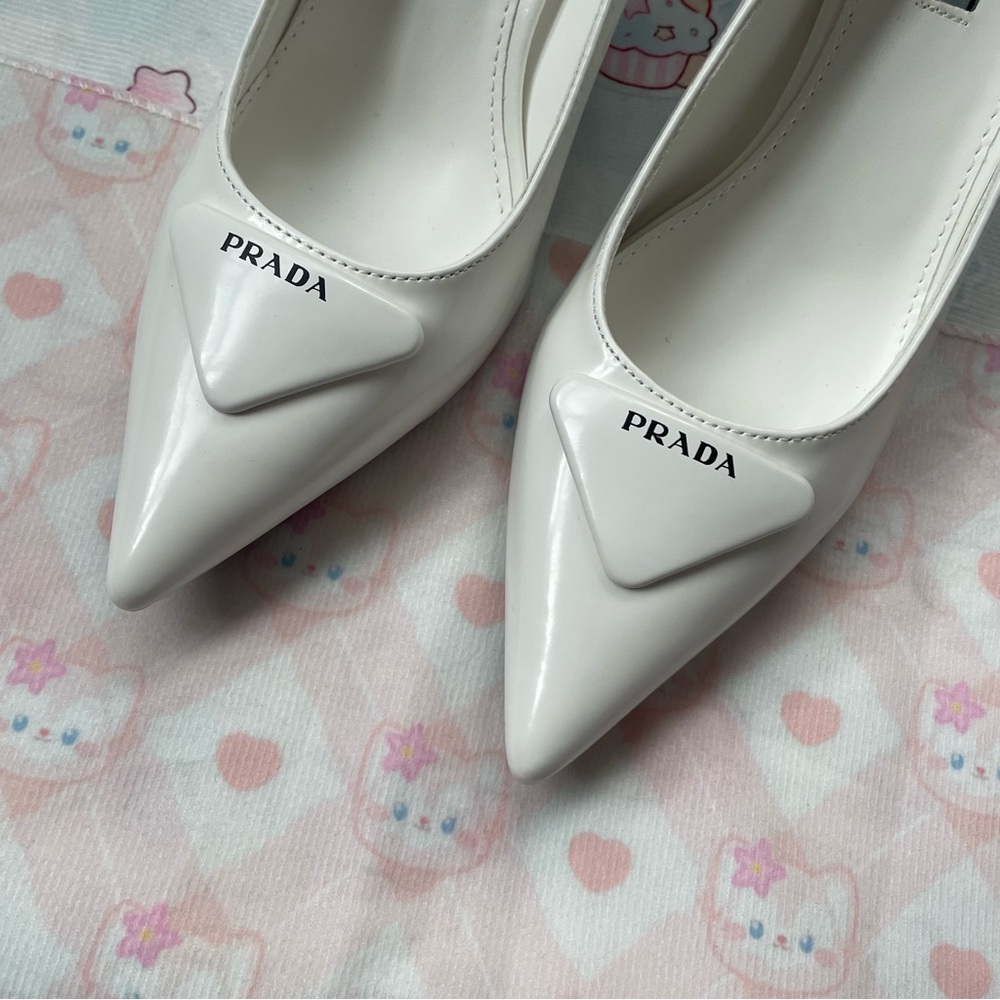 Prada White Patent Leather Pointed-Toe Pumps - Picture 3 of 8